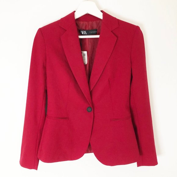 NWT Zara Tailored Single Button Red Blazer Jacket - Picture 7 of 11
